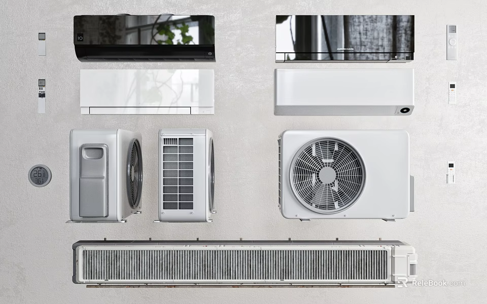 Various Types Of Wall Mounted Floor Standing Air Conditioners And Electric Fans 3d model 