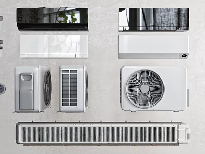 Various Types Of Wall Mounted Floor Standing Air Conditioners And Electric Fans 3d model