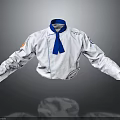 Professional White Chef Jacket With Blue Neckerchief Long Sleeves And Orange Left Sleeve Patch