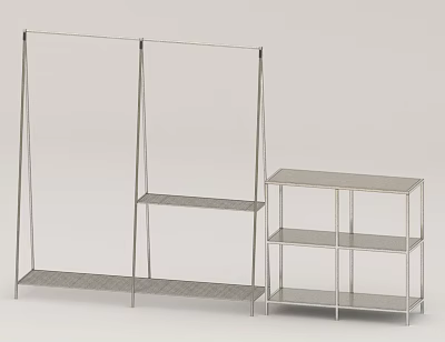 Metal Open Design Shelving Units With Multi Tier Storage And Hanging Rod 3d model