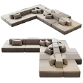 Modern Modular Sectional Sofa With Beige Fabric Multiple Cushions And Various Configurations 3d model