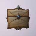 Decorative Ornate Panel With Carved Patterns Central Circular Emblem Blue Gemstone And Metal Corners