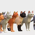 Colorful Low Poly Cat Models Standing in a Row with Various Hues 3d model