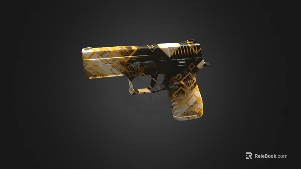 Decorative Pistol With Gold And Black Geometric Pattern On Handle And Body 3d model 