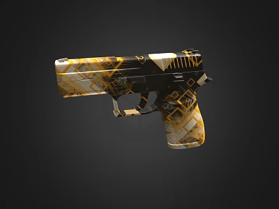 Decorative Pistol With Gold And Black Geometric Pattern On Handle And Body 3d model