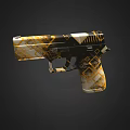 Decorative Pistol With Gold And Black Geometric Pattern On Handle And Body