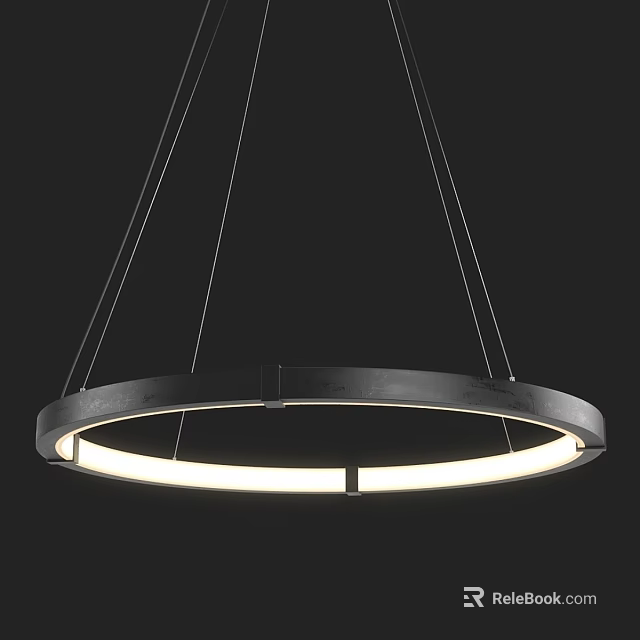 Modern Hanging Chandelier With Circular Black Frame And Illuminated Ring Design 3d model 