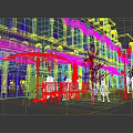 Scenic Pedestrian Street View With Colorful Flowers Neon Light Decorations And Building Exterior