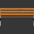Architectural Outdoor Wooden Bench Featuring Orange Slats White Metal Legs And Smooth Black Ground Reflection