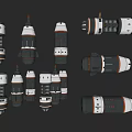 Various Rocket And Spacecraft Models In White Black Orange Colors With Different Sizes 3d model