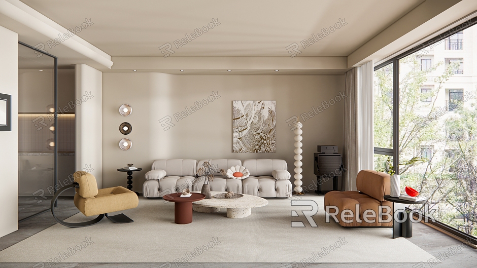 modern living room cream living room model