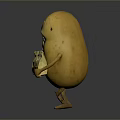 Cartoon Potato With Sad Expression Holding Potato Chips Bag Standing Against Dark Background