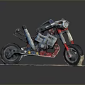 Lego Motorcycle Detailed Model With Red Black Design Engine Parts On White Display Base 3d model