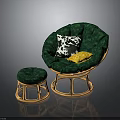 Green Rattan Chair With Matching Ottoman And Soft Decorative Upholstered Cushions