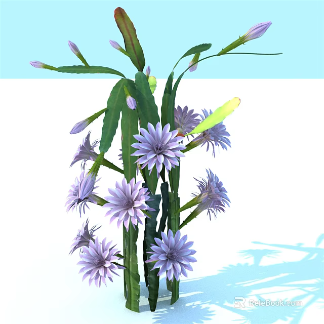 Purple Blooming Flowers With Green Leaves And Stems In Natural Growth 3d model 