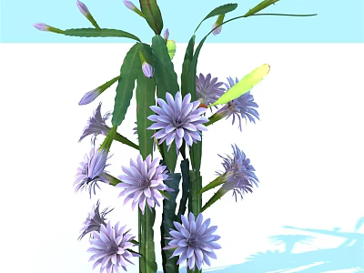 Purple Blooming Flowers With Green Leaves And Stems In Natural Growth 3d model