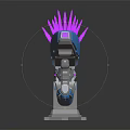 Blue And Purple Spiked 3D Modeled Weapon With Gray Structure And Base Stand 3d model