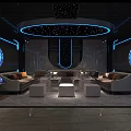 Modern KTV Interior Design With Starry Ceiling Blue Neon Lights And Comfortable Sofas Coffee Tables 3d model