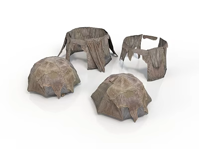 Four Weathered Fabric Coverings With Tattered Edges And Brown Texture 3d model