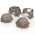 Four Weathered Fabric Coverings With Tattered Edges And Brown Texture