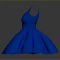 Stylish Blue V Neck Belted Waist Flared Skirt Party Dress