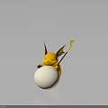 Smiling Yellow Electric Creature Holding White Ball with Pointed Ears and Lightning Tail 3d model