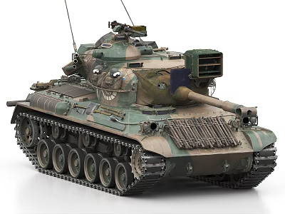 Military Tank With Camouflage Paint Turret Cannon Tracks and Antennas 3d model