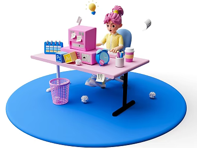 Cartoon Characters Office Computer Work Scenes Computer Office White Collar Work Theme 3d model
