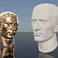 Golden And White Human Head Sculpture Carving With Reflections Against Blue Sky