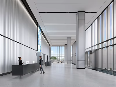 Modern Reception Lobby Interior With Reception Desk And Professional Receptionist Staff 3d model