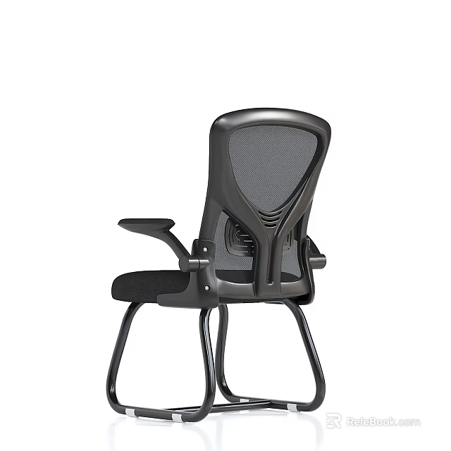 Modern Breathable Black Mesh Back Office Chair With Armrests And Metal Legs 3d model 