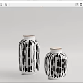 White Ceramic Vases With Black Stripe Dot Design Different Heights Beige Rim 3d model