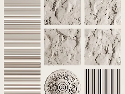 Vertical Stripes With Textured Wall Patterns Circular Ornament And Black Vertical Lines 3d model