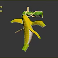 Cartoon Peeled Banana Dancing Character With Green Leaf Hat Decoration On Gray Background