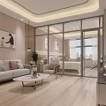 Modern Living Room And Bedroom Open Space With Sofa Coffee Table And Glass Door