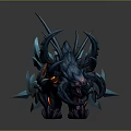 Blue Mythical Dragon Creature With Sharp Horns Glowing Orange Claws And Weapon Structures