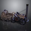 Vintage Steam Train With Wooden Cart Barrel Metal Engine Wheels And Chimney