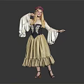 Woman Wearing Black Bodice And Beige Flowy Skirt Posing With Flower Crown Against Dark Background