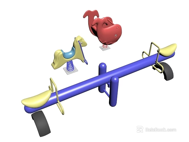 Colorful Playground Equipment Set With Seesaw Rocking Horse And Whale Shaped Rider Toys 3d model 