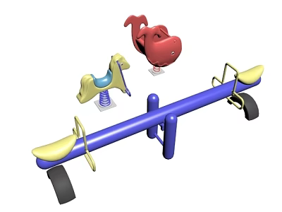 Colorful Playground Equipment Set With Seesaw Rocking Horse And Whale Shaped Rider Toys 3d model
