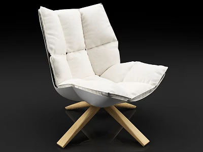 White Upholstered Accent Chair With Modern Design And Cross Wooden Legs 3d model
