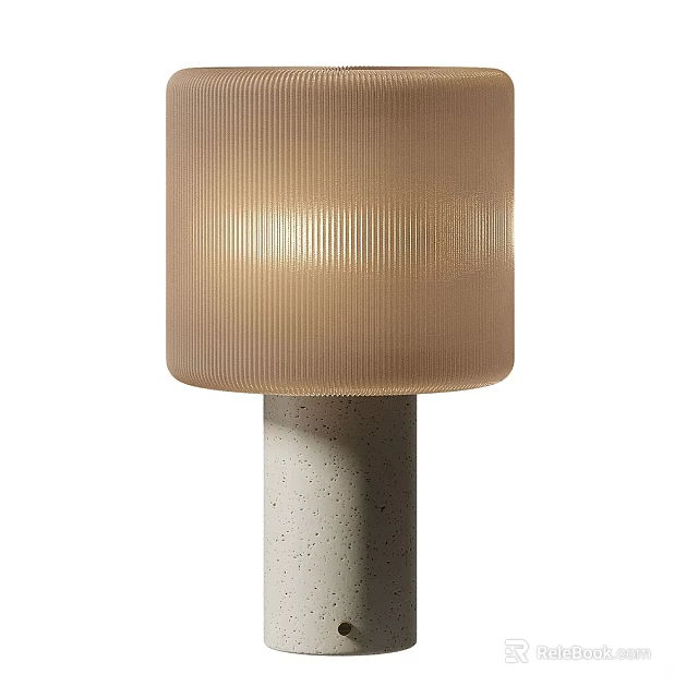 Modern Table Lamp With Beige Ribbed Shade And Concrete Base Soft Lighting 3d model 