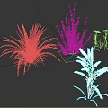 Various Types of Green Plants Including Fern Purple and White Flowers on White Background