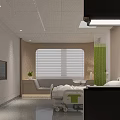 Modern Hospital Room Interior With Medical Bed TV Window Green Curtain And Wooden Cabinets