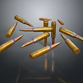 Golden Metallic Bullets Scattered On Dark Background With Multiple Shapes And Angles