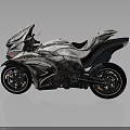 Futuristic Motorcycle with Unique Streamlined Armored Body White Black Color and Orange Rimmed Black Wheels
