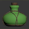 Green Glass Bottle With Cork Stopper And Twisted Rope Wrapping Shiny Surface