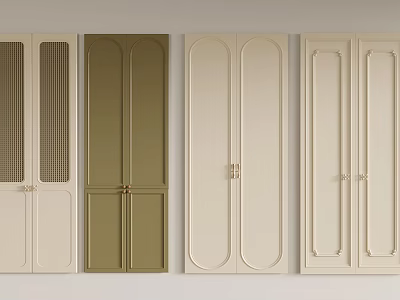 Different Style Kitchen Cabinet Doors With Green Beige Colors And Metal Handles 3d model