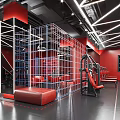 Modern Fitness Gym Workout Space With Red Black Interior Design And Training Equipment