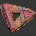 Glossy Triangular Donut With Pink Frosting And Colorful Stripes On Black Surface